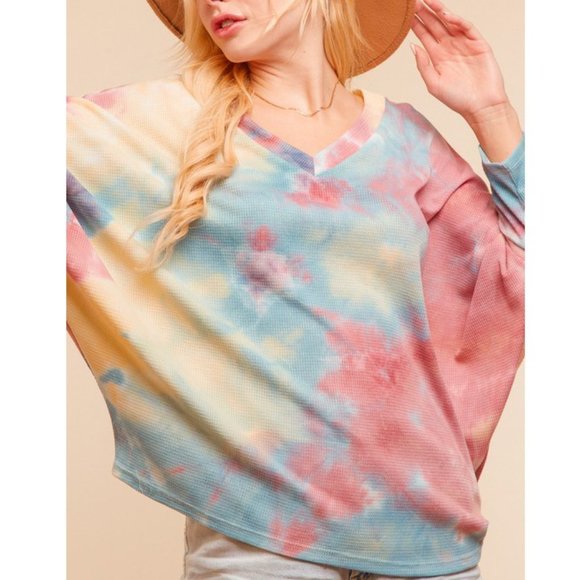 V-NECK 3Q DOLMAN SLEEVE TIE DYE SLOUCHY - Picture 5 of 10